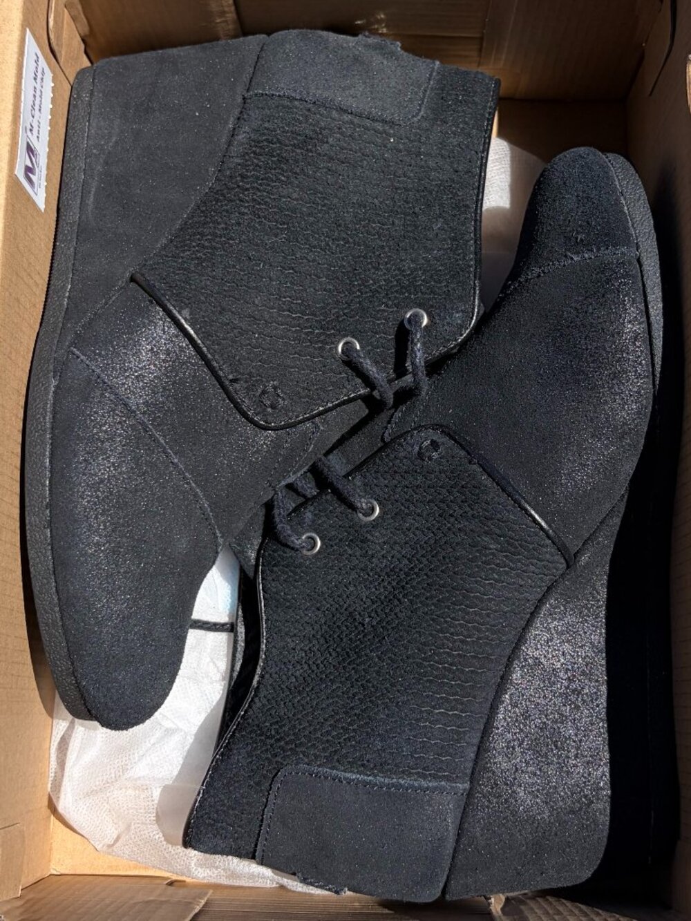 TOMS Desert Wedge Black Suede Ankle Booties Size 8